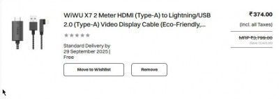 WiWU X7 2 Meter HDMI (Type-A) to Lightning/USB 2.0 (Type-A) Video Display Cable (Eco-Friendly, WU3473, Black)
