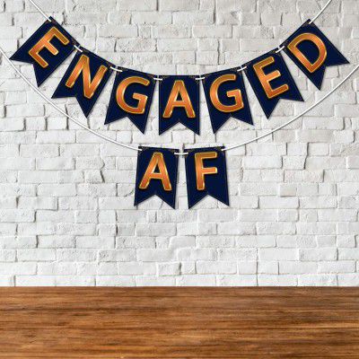Wobbox Dark Blue & Brown Text Engaged Af Bunting Banner, Engagement Decoration