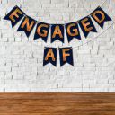 Wobbox Dark Blue & Brown Text Engaged Af Bunting Banner, Engagement Decoration...