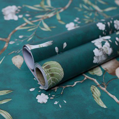Wollzo Green Sparrow self Adhesive Wallpaper Sticker ( 45 x 500 cm Multicolor )