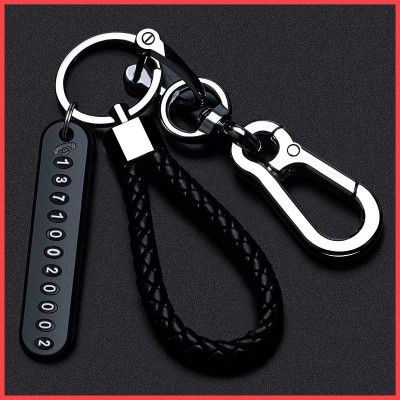 wolpin Anti-Lost Car Keychains With Phone Number Tag Metal Keychain Double Pendant Keyring For Car, Bike, Office Home, Black