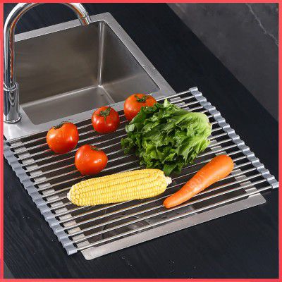 wolpin Large Roll-up Sink Dish Drying Rack Over Kitchen Mat (47 x 36 cm)
