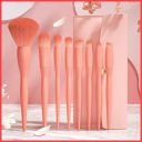 Wolpin Makeup Brush Set (8 Piece) Pink with PU Bag Synthetic Bristle Foundation Face Powder Blush Eyeshadow Brush Makeup Brush Kit...