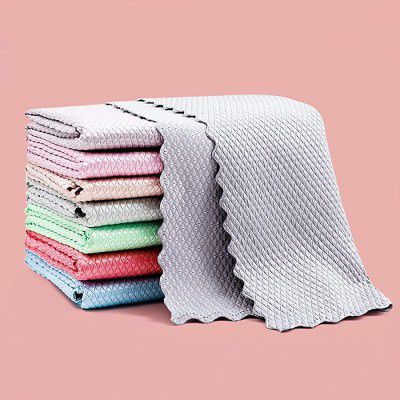 Wolpin Microfiber Cleaning Cloths, 5 Pcs 25 x 25 cms Multi-Colour|Highly Absorbent, Lint and Streak Free, Multi -Purpose Wash Cloth for Kitchen, Car, Window, Stainless Steel, Silverware