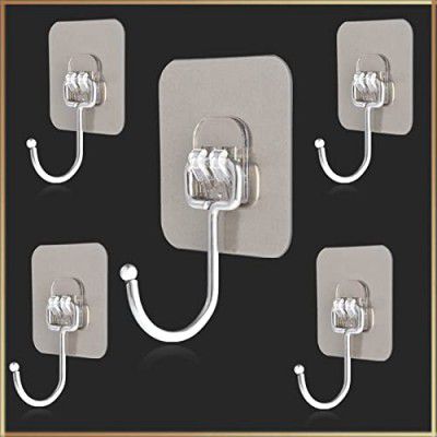 Wolpin Self Adhesive Wall Hooks Hanging Capacity 10KG Max, (Pack of 5 Pcs)