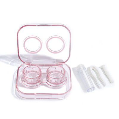 Wolpin Travel Contact Lens Case Box Case See Through Leakproof, Potable Lens Box for Man and Women(Transparent, Pink)