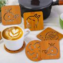 Wolpin Wood Table Coasters (Pack of 6 Pcs) Bamboo Tea Coasters Heat Insulation Pad for Glass Tea Cups Mugs/Bowl Anti-Slip Tumblers Jars (9.5 x 9.5 cm) Multifunctional...