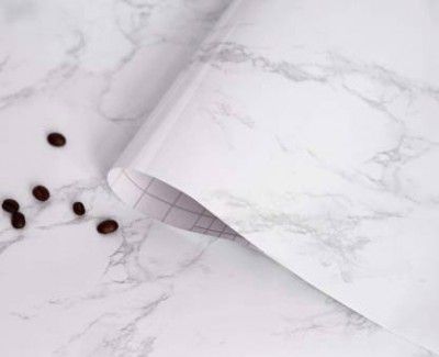 WolTop Wall Wallpaper Marble Look Wardrobe Design Furniture Renovation Decoration Gray Large Self Adhesive Sticker (Pack of 1)