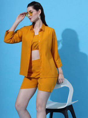 Women 3-Piece Coord Set | Shrirt, Top and Short Dress