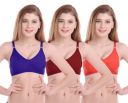 Women Cotton T-Shirt Non Padded Non-Wired Bra (Pack of 3) (Color : Purple,Maroon,Red) (Size : 36)...