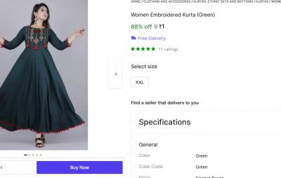 Women Embroidered Kurta (Green)