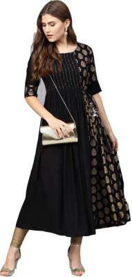 Women Floral Print Cotton Rayon Blend Anarkali Kurta