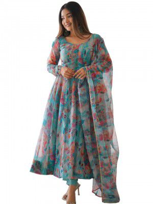 Women Floral Print Anarkali Kurta With Pant and Dupatta