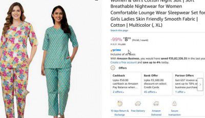 Women & Girl's Cotton Night Suit | Soft Breathable Nightwear for Women (XL)