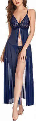 Women Net Lace Self-Design Baby Doll Set (Pack of 1) (Color : Blue) (Size : Free Size) PID-SO-Kitli_B