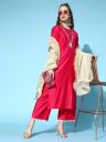 Women Rangpreet Pink Embroidered Straight Kurta Palazzo With Dupatta Set...