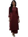 Women Rangpreet Wine Embroidered Straight Kurta with Trouser Set...