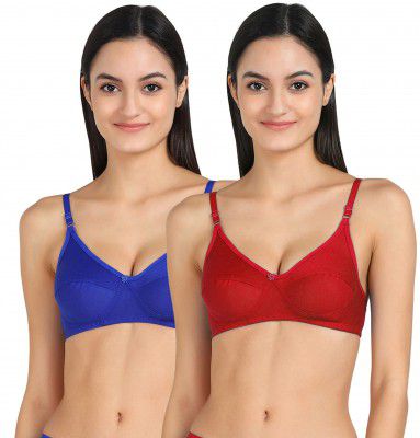 Women T-Shirt Cotton Non Padded Non-Wired Bra (Pack of 2) (Color : Blue,Red) (Size : 38)