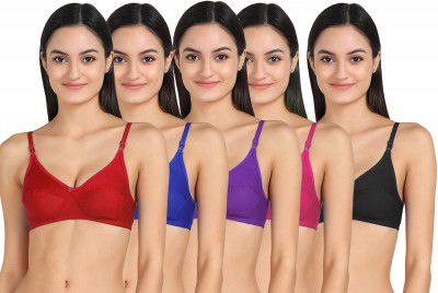 Women T-Shirt Cotton Non Padded Non-Wired Bra (Pack of 5) (Color : Multi)