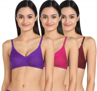 Women T-Shirt Cotton Non Padded Non-Wired Bra (Pack of 3) (Color : Purple,Pink,Maroon) (Size : 38)