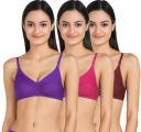 Women T-Shirt Cotton Non Padded Non-Wired Bra (Pack of 3) (Color : Purple,Pink,Maroon) (Size : 38)...