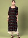 WOMENPORIUM  Women Printed Cotton Blend Straight Kurta  (Red, Black)...