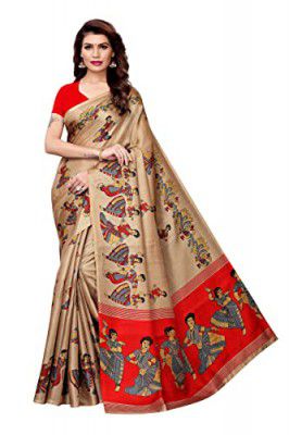 womens art silk kalamkari and bhagalpuri style saree with blouse piece, (SDPL-KATHAK)