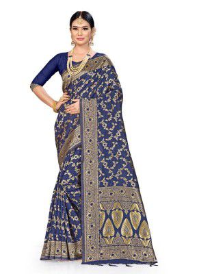Women's Banarasi Silk Saree (Neavy blue, 5-6mtrs)-PID30594