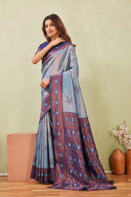 Women’s Banarasi Silk Saree with Rich Pallu, Jacquard Zari Weaving Work & Unstitched Blouse Piece, Traditional Ethnic for Wedding, Party & Festive Occasion