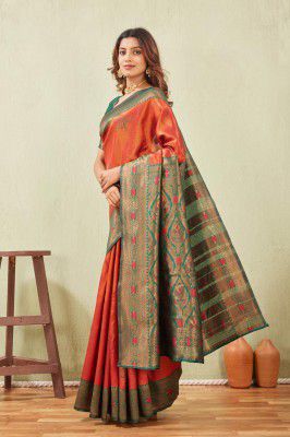 Women’s Banarasi Silk Saree with Rich Pallu, Jacquard Zari Weaving Work & Unstitched Blouse Piece, Traditional Ethnic for Wedding, Party & Festive Occasion