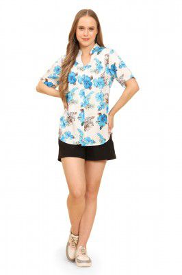 Womens Casual Shirt Soft Beach Shirts Floral Tropic Print V Neck T-Shirt Short Sleeve Button Up Tops