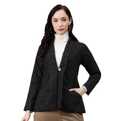 Womens Casual Solid Black Casual Formal Coat Blazer