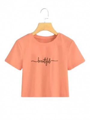 Womens Cotton Blend Beautiful Printed Stylish& Trendy Crop Tee/Crop T Shirt