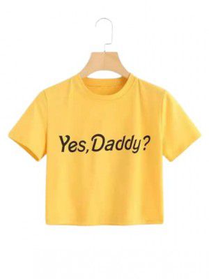 Womens Cotton Blend Yes Daddy Printed Stylish& Trendy Crop Tee/Crop T Shirt