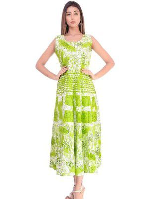 Womens Cotton Printed Sleeveless Anarkali Kurti