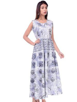 Womens Cotton Printed Sleeveless Anarkali Kurti