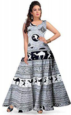 Womens Cotton Printed Sleeveless Anarkali Kurti
