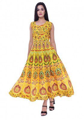 Womens Cotton Printed Sleeveless Anarkali Kurti