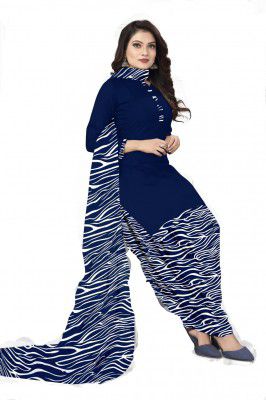 women's crepe printed daily wear dress material unstitched blue suit salwar set with dupatta