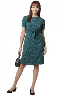 Women's Fit and Flare Polyester Classic Below The Knee Dress