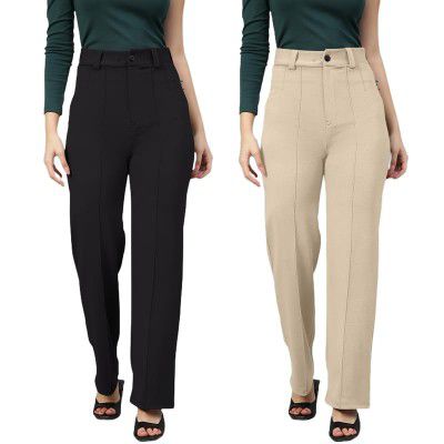Women?s High Waist Formal Trousers Straight Fit Office Wear Pants Premium Stretch Fabric