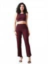 Women's Maroon Ribbed Sleeveless Co-ord Set | Stylish Crop Top & High-Waist Pants...