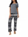 Womens Night Suit || Printed Round Neck Short Sleeve Nightsuit Set (L-25-27)...