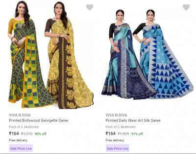 Women's Pack of 2 Sarees @ ₹164