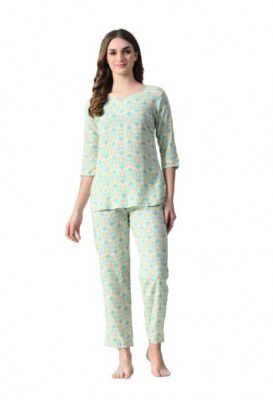Women's Printed Rayon Night Wear Top and Bottom Night Suit Set