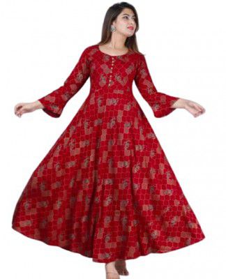 Womens Rayon Jaal Printed Anarkali Kurta (Maroon)