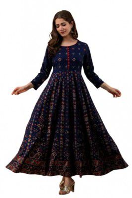 Womens Rayon Printed Anarkali Kurta