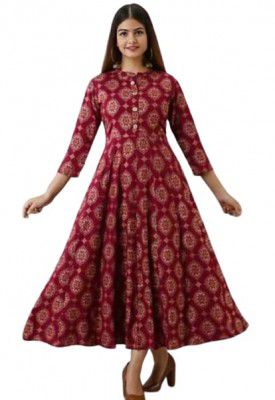 Womens Rayon Printed Anarkali Kurti