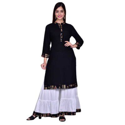 Womens Rayon Solid Straight Kurta with Sharara Set