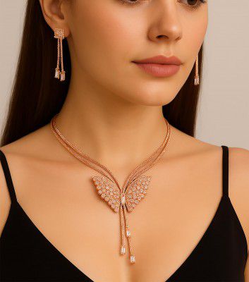 Women’s Rose Gold Or Silver Necklace & Earrings Set
